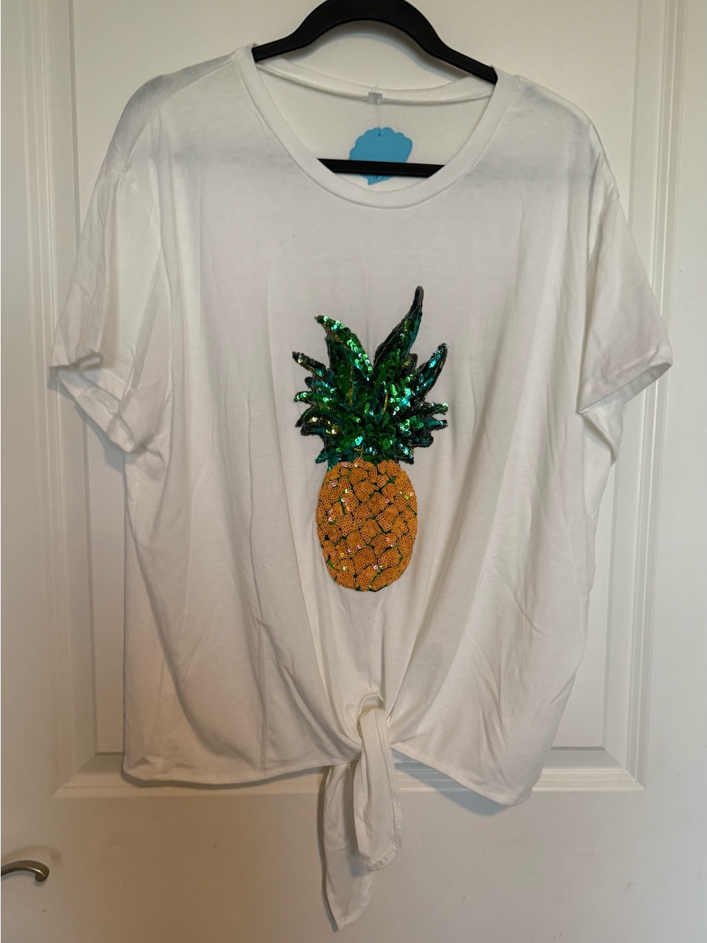 Sequin Pineapple Tie-Front Tee - White